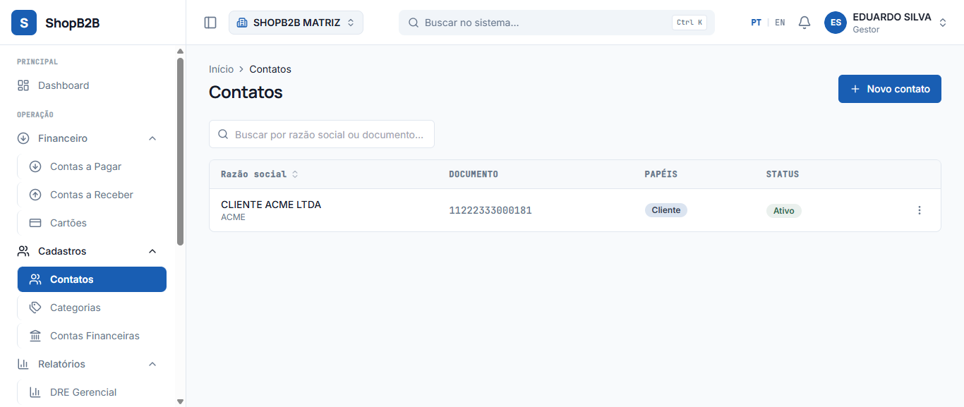 Lista de contatos